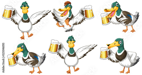 Set of duckling doing different activities