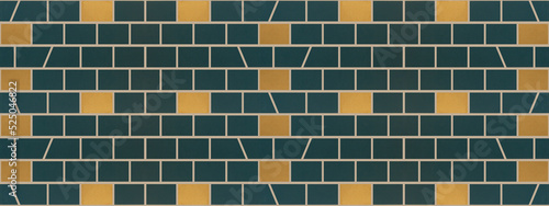 Abstract green yellow brick tiles wall texture wide background banner panoram...