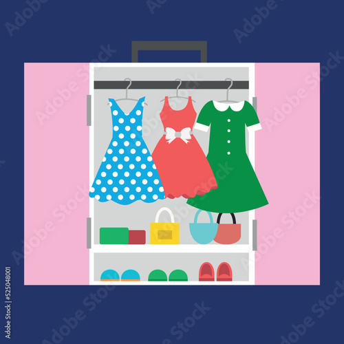 women's wardrobe with dresses and accessories