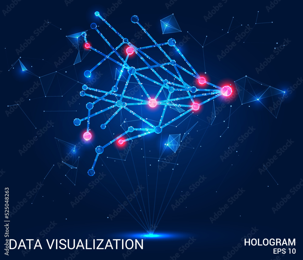 Hologram data visualization. Data visualization of polygons, triangles ...