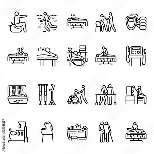 Physiotherapy color line icons set. Signs for web page