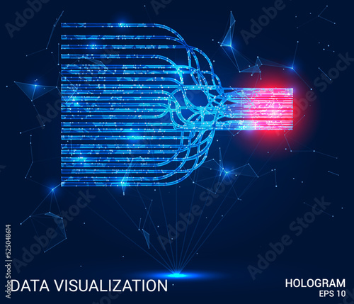 Hologram data visualization. Data visualization of polygons, triangles of points and lines. Data visualization icon low poly connection structure. Technology concept vector.