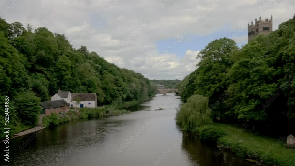 Pan across River Wear to Durham Cathedral taken from Prebends Bridge Pan across River Wear to Durham Cathedral taken from Prebends Bridge