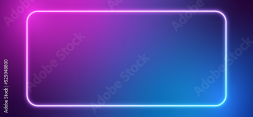 Neon frame with blue-pink gradient. Rectangular glowing border. Vector light effect.