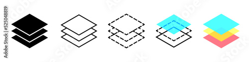 Layer stack icon. Logo of 3 levels. Symbols for paper, carpet and floor. Pictogram for architecture. Design technology. Depth of tiers. Vector