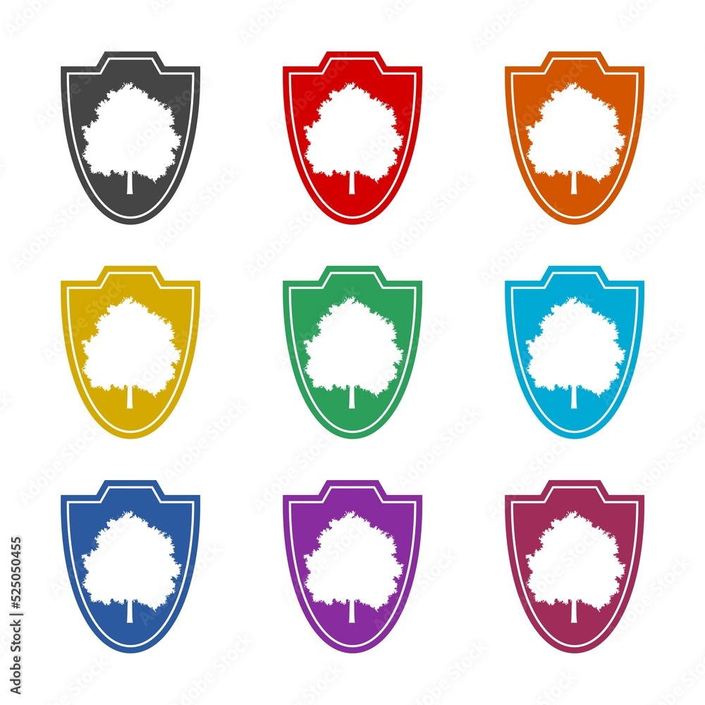 Fototapeta premium Shield tree logo design concept. Set icons colorful