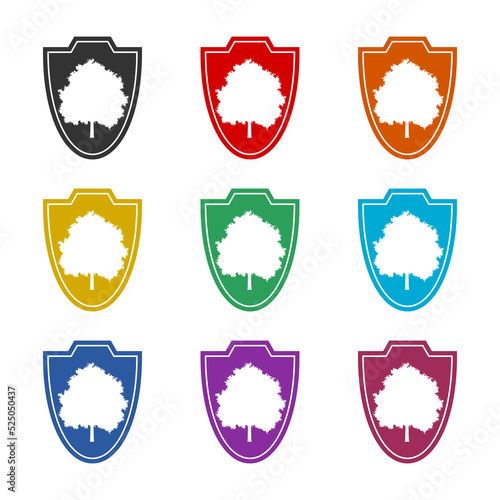 Shield tree logo design concept. Set icons colorful