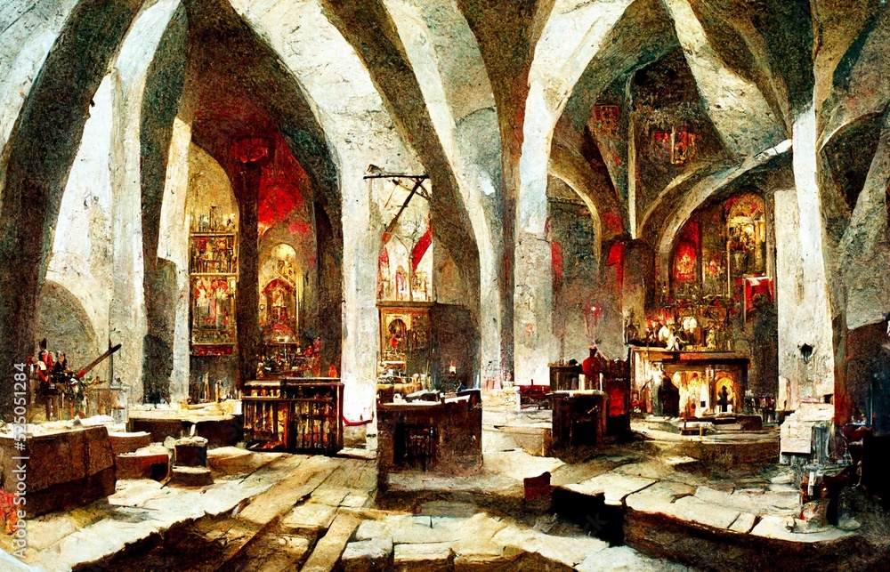Obraz premium Image of the inside of an old church.