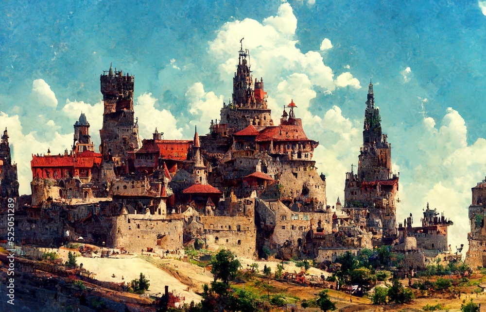 Illustration of a medieval castle preparing for war.