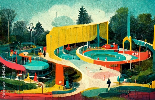 Illustration of a fun-looking park with a giant slide.