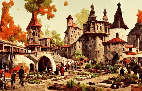 A CG illustration of a castle that looks like something out of a picture book.