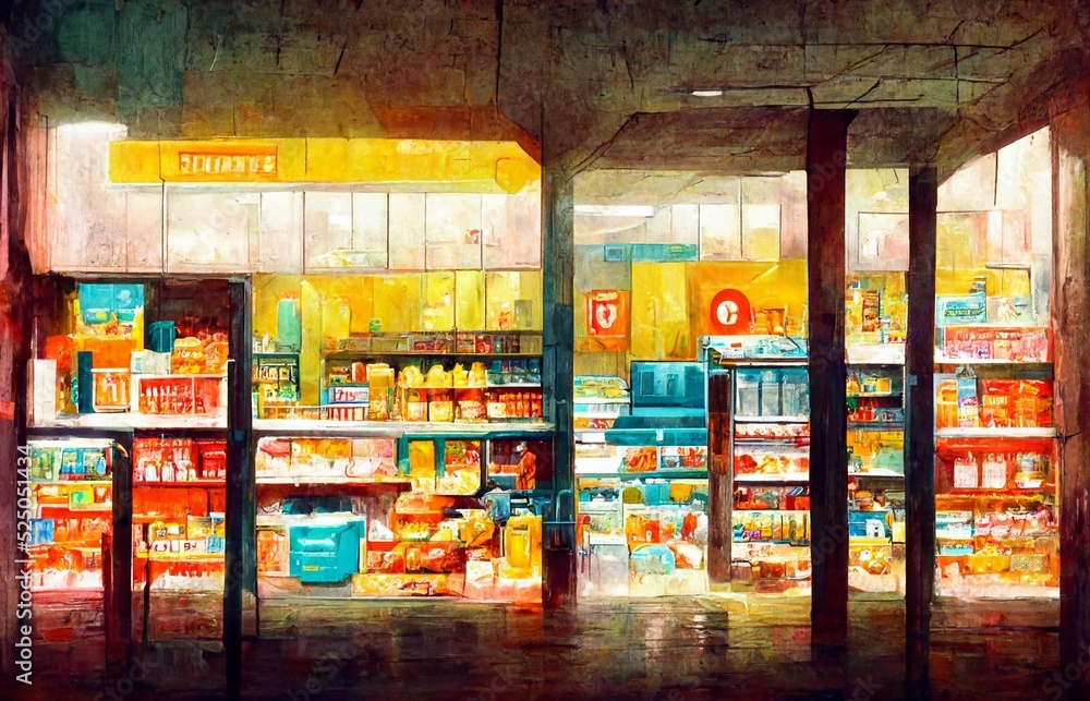 The lights of a convenience store shining brightly in the middle of the night.