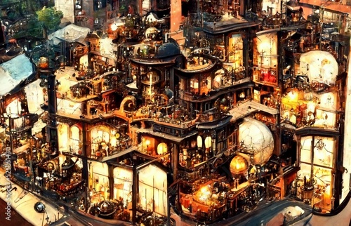 A building in a steampunk world developed by steam.