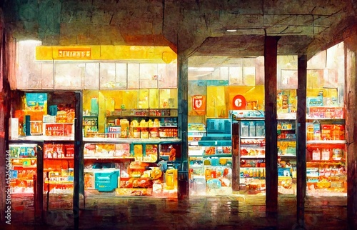 The lights of a convenience store shining brightly in the middle of the night.
