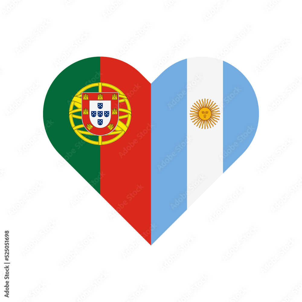 unity concept. heart shape icon of portugal and argentina flags. vector illustration isolated on white background unity concept. heart shape icon of portugal and argentina flags. vector illustration isolated on white background