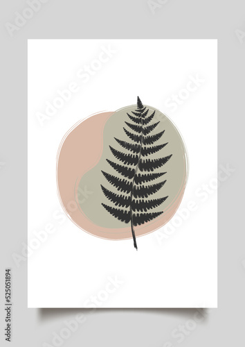 Trendy art poster with fern on abstract background.