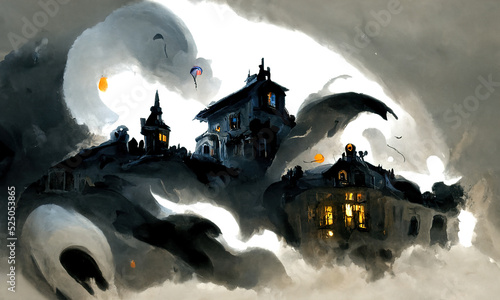 Abstract ominous fabulous mansion of ghosts. Dark Haloween noght. decorations. photo