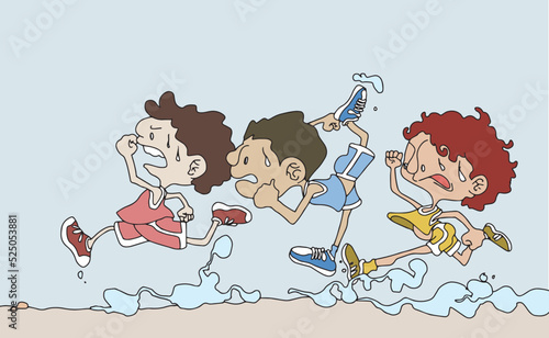 children running races.The children ran in earnest.