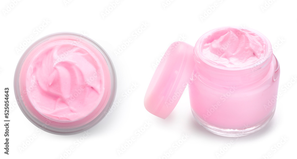 Jars of cosmetic cream isolated on white Jars of cosmetic cream isolated on white