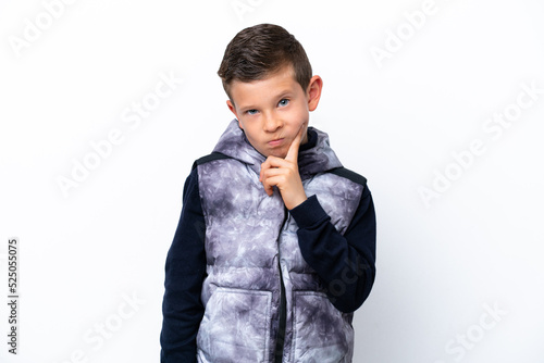 Little boy isolated on white background and thinking