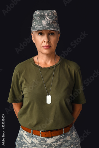 Mature female soldier on bl...