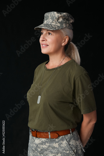 Mature female soldier on bl...