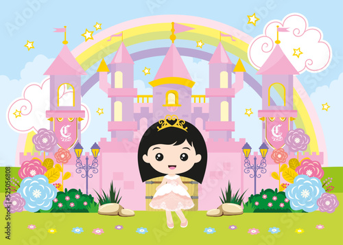 pink castle and cute little princess