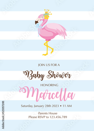 baby shower invitation with cute flamingo