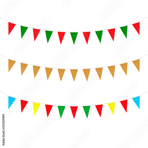 Colorful festoon banner vector illustration. Hanging color flag garland isolated on white background. Bright party bunting for holiday celebration design