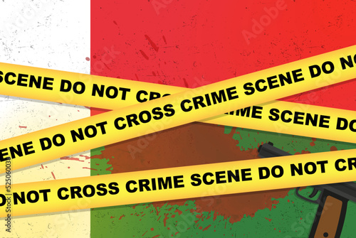 Madagascar armed attack vector banner, shooting news concept, armed assault with gun and blood stain on flag