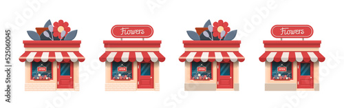 Flower shop. 3d shop icons. Store icons set. Vector clipart isolated on white background.  