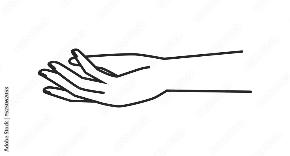 Minimal female character hand reaching to give or take. Isolated woman arm, feminine and elegant palm and fingernails. Vector in flat style, outline linear art Minimal female character hand reaching to give or take. Isolated woman arm, feminine and elegant palm and fingernails. Vector in flat style, outline linear art