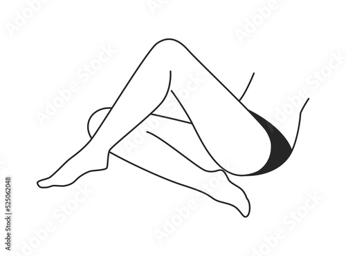 Woman elegant ankle, isolated female character feet. Drawing of girl model wearing underwear. Abstract body part. Vector in flat style, outline linear art