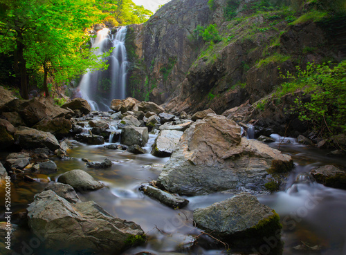 Waterfall. Image of magnificent waterfall flowing from the depths of the forest. Sudusen waterfall. Yalova, Bursa, Turkey. photo