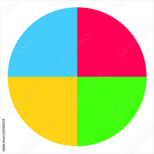 Circle with four equal parts. Pie chart with four same size sectors vector illustration on white background