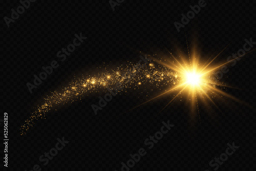 Shining golden stars. Light effects, glare, glitter, explosion, golden light. Vector illustration.
