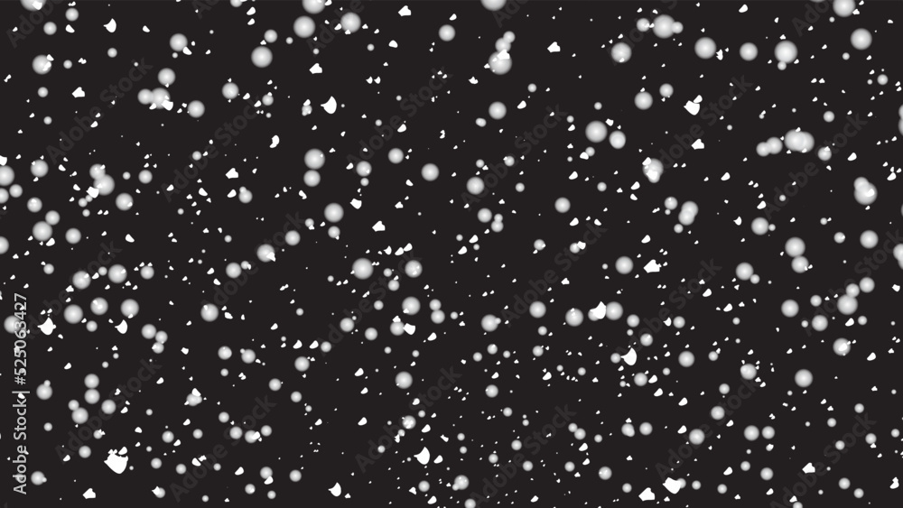 Falling snow on black background. Snow fall on sky