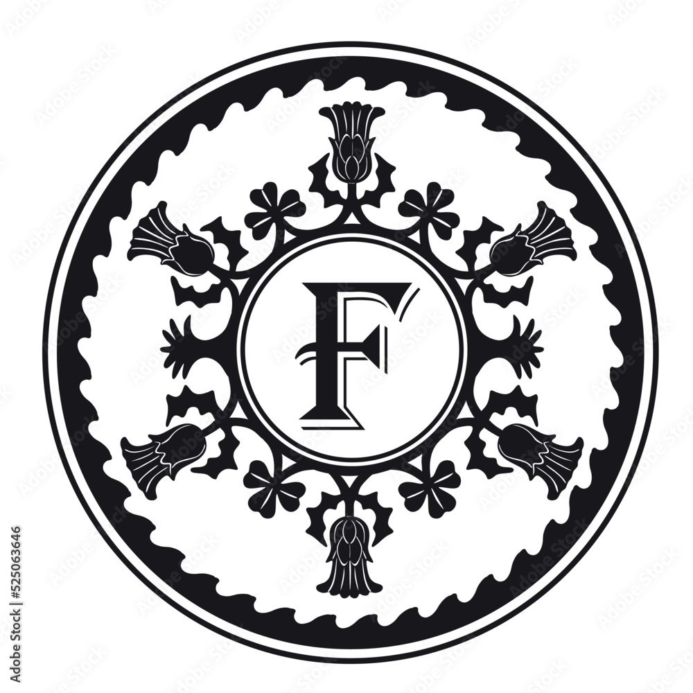 Letter f logo with floral frame