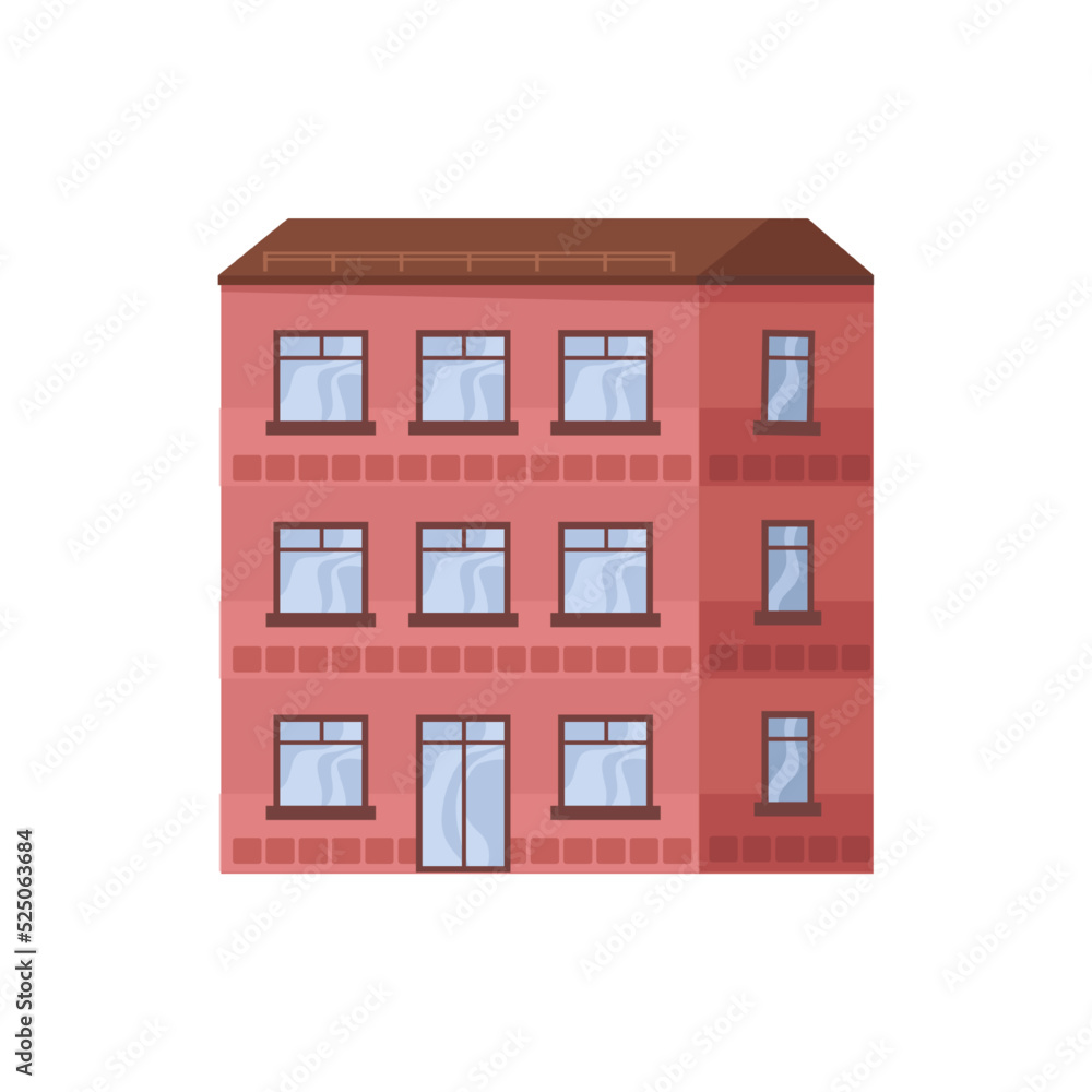 Residential house for living or working in office, building. City or town construction with several levels, multi story landmark and urban architecture in metropolis. Vector illustration