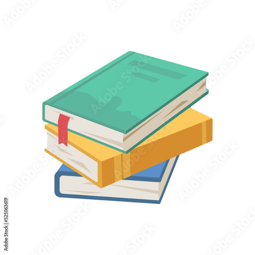 Books and journals with bookmarks, isolated pile or stack of textbooks. Education and learning, development and studies. Literature and reading hobby. Vector in flat cartoon style