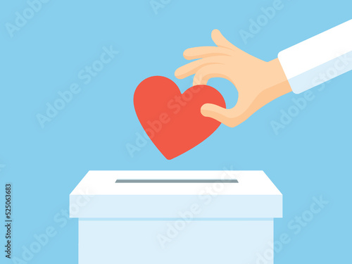 Donation concept, human putting heart in a box vector flat illustration