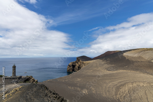 Destroyed lighthouse at Capelinhos Volcano on Faial Island  Azores  Portugal.