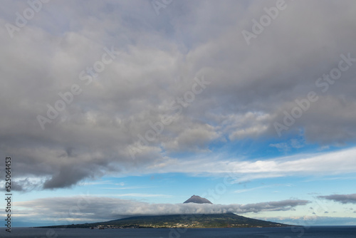 Pico Volcano / View from the island of Faial to the island of Pico with the volcano Pico, the highest mountain in the Azores and Portugal.