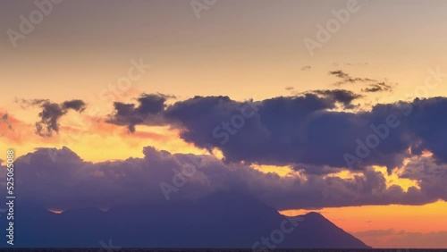 Time lapse dawn over Mount Athos. Famous travel landscape. 