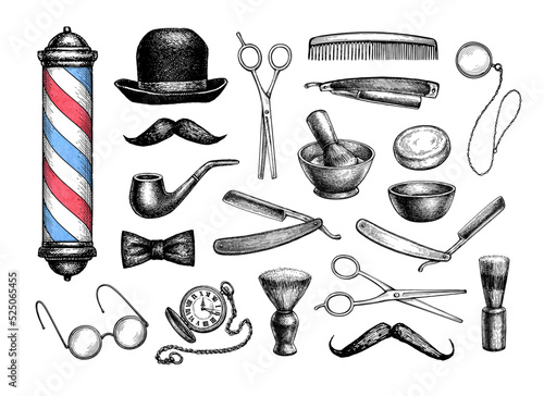 Barbershop ink sketch set.