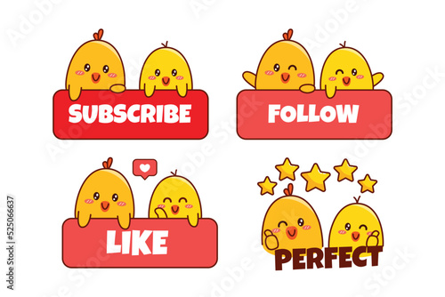 Set of cute little duck or little chick for social media sticker emoji subscribe follow like perfect emoticon