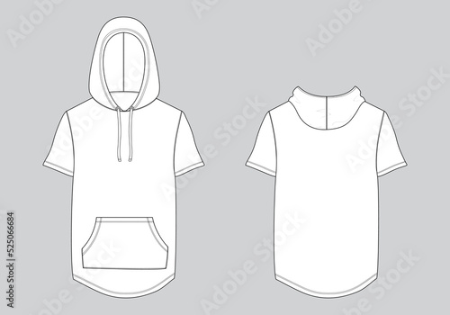 Hoodie technical fashion flat sketch Vector illustration template front and back views.
