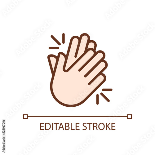 Clapping hands pixel perfect RGB color icon. Applause and greeting for performers. Non verbal signal. Isolated vector illustration. Simple filled line drawing. Editable stroke. Arial font used