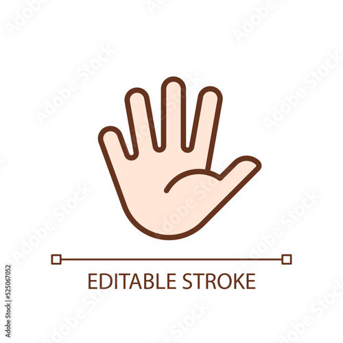 Hand with splayed fingers pixel perfect RGB color icon. Non verbal communication. Body language. Isolated vector illustration. Simple filled line drawing. Editable stroke. Arial font used