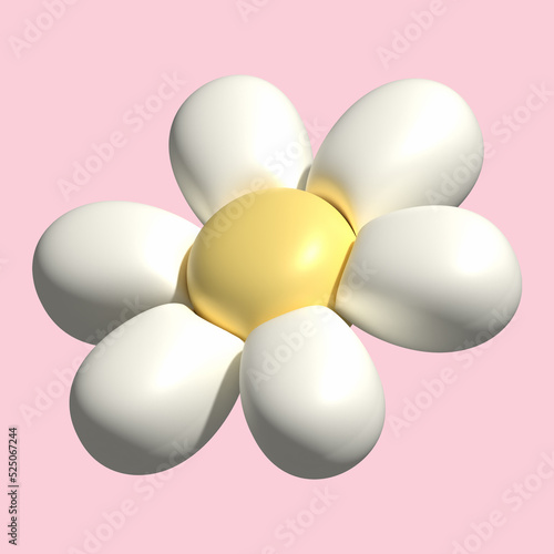 3d daisy flower in cartoon style. Cute white chamomile. 3d rendering spring illustration. Suitable for decoration of festive decor, parties, products, banners of social networks and websites. © Viktoriia Melkisheva